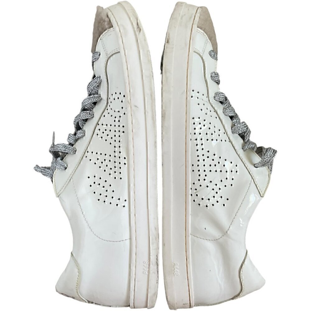 P448 John Shearling Patent Sneakers EU 40 White Silver Glitter Lace Up - Picture 5 of 11